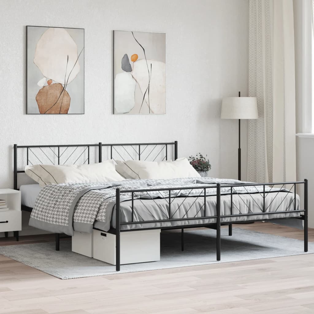 vidaXL Metal Bed Frame without Mattress with Footboard Black 76"x79.9"