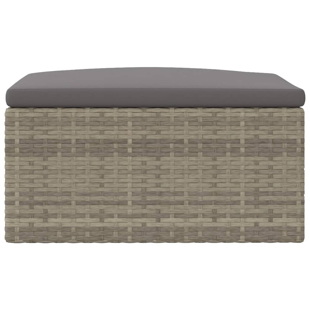 vidaXL Patio Footstool with Cushion Gray Poly Rattan