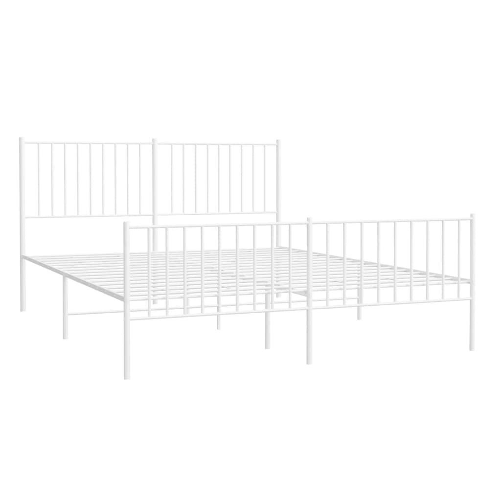 vidaXL Metal Bed Frame with Headboard and Footboard White 59.8"x78.7"