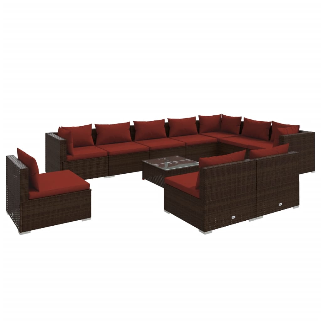 vidaXL 11 Piece Patio Lounge Set with Cushions Poly Rattan Brown