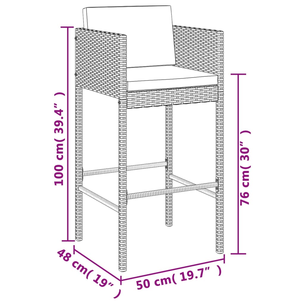 vidaXL 7 Piece Patio Bar Set with Cushions Gray Poly Rattan