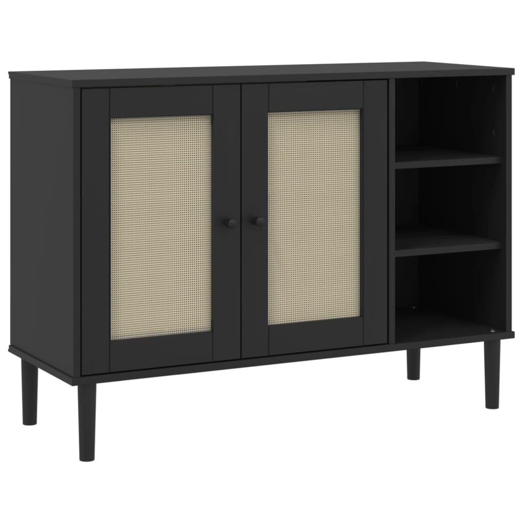 vidaXL Sideboard SENJA Rattan Look Black 44.1"x15.7"x31.5" Solid Wood Pine