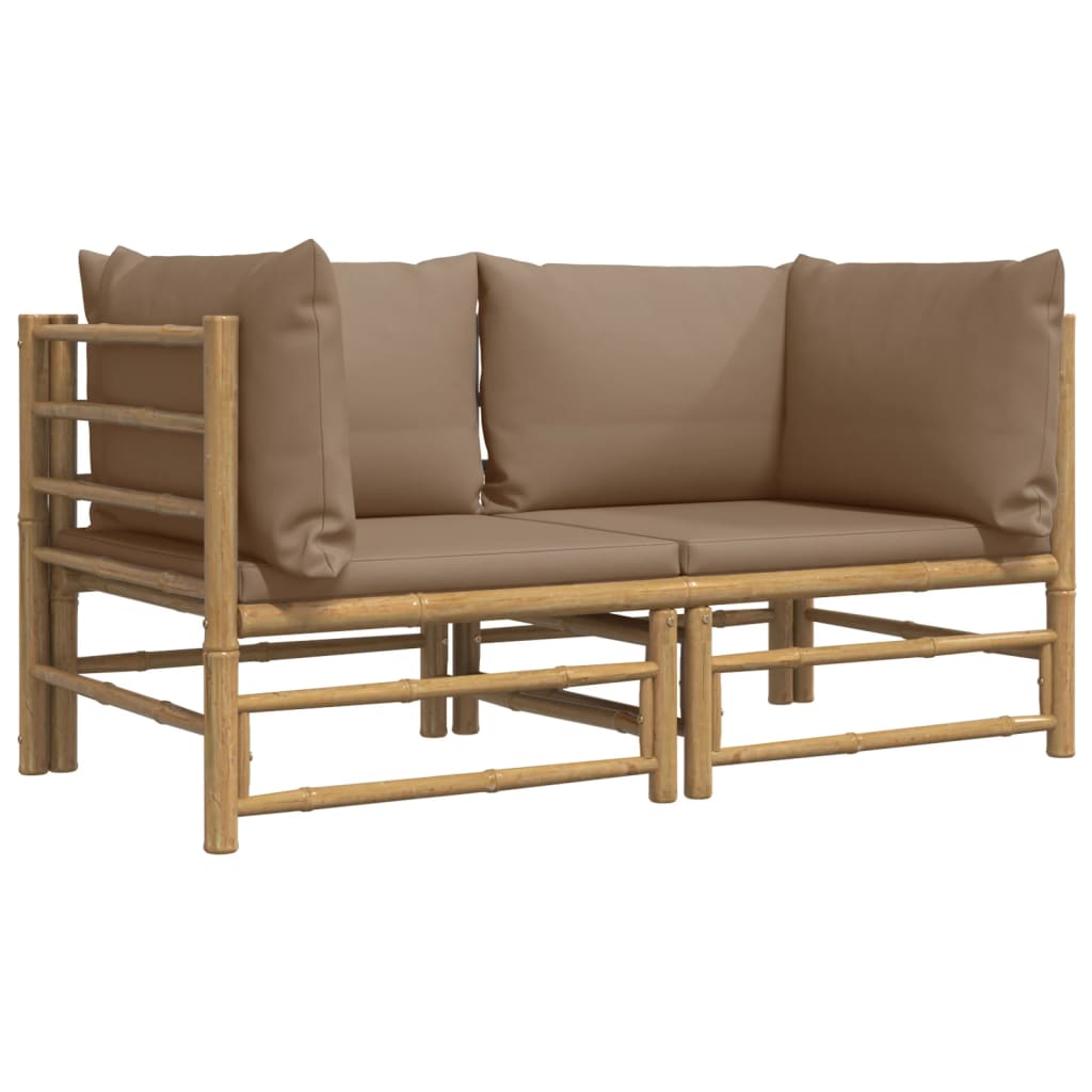 vidaXL Patio Corner Sofas with Taupe Cushions 2 pcs Bamboo