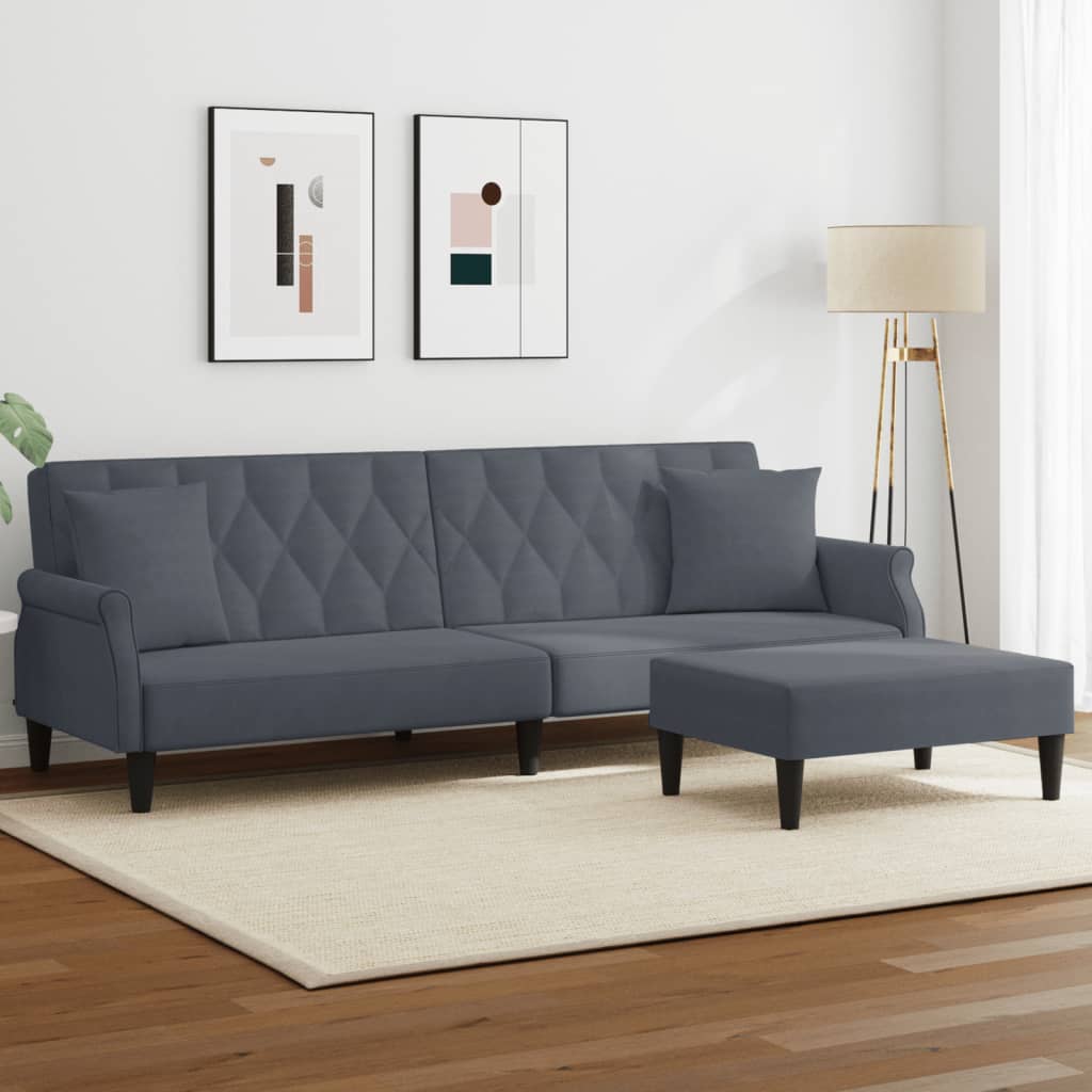 vidaXL 2-Seater Sofa Bed with Pillows and Footstool Dark Gray Velvet