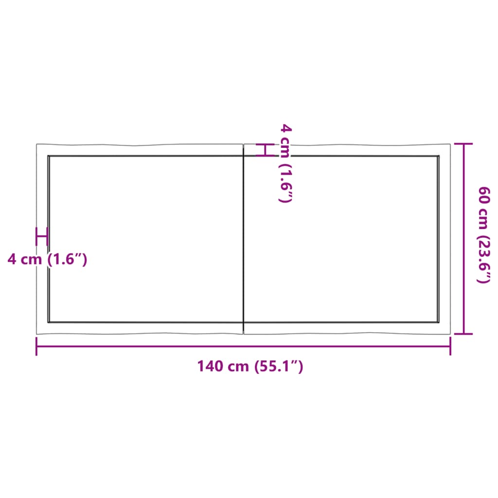 vidaXL Table Top Light Brown 55.1"x23.6"x(0.8"-2.4") Treated Solid Wood Live Edge