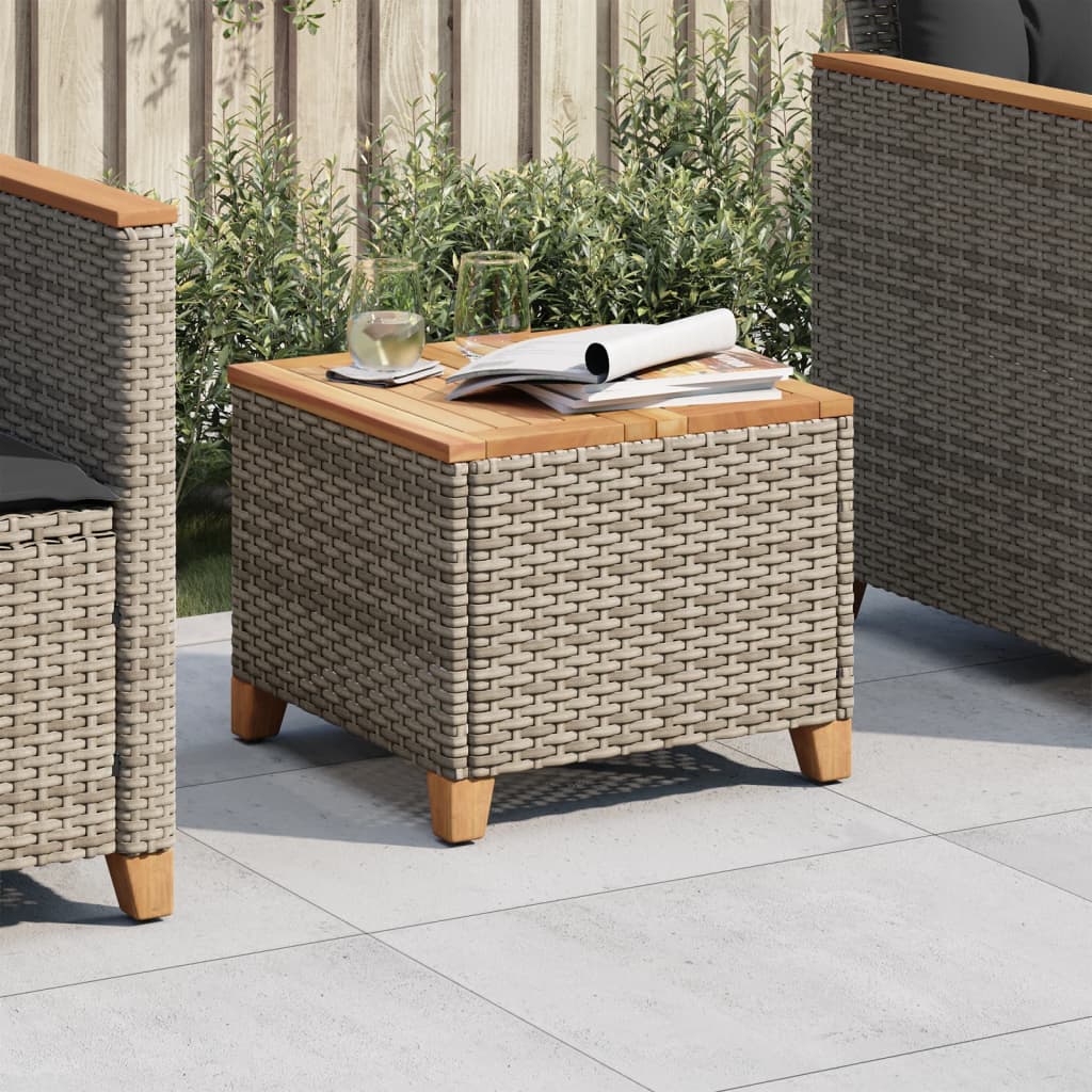 vidaXL Patio Table Gray 17.7"x17.7"x14.6" Poly Rattan Acacia Wood