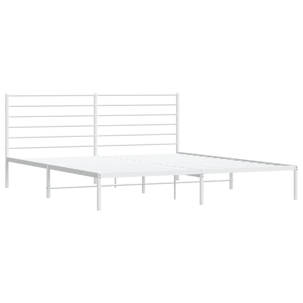 vidaXL Metal Bed Frame without Mattress with Headboard White 76"x79.9"