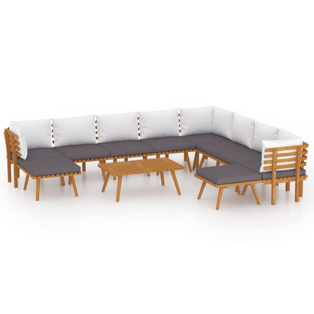 vidaXL 11 Piece Patio Lounge Set with Cushions Solid Acacia Wood