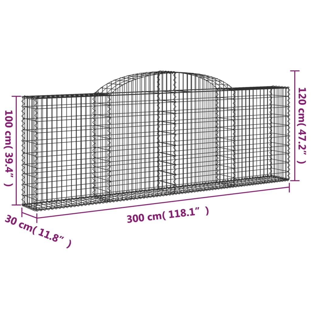 vidaXL Arched Gabion Baskets 13 pcs 118.1"x11.8"x39.4"/47.2" Galvanized Iron