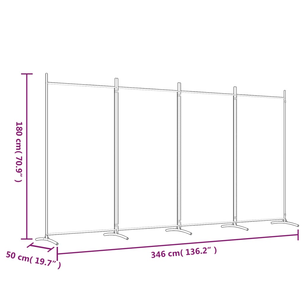 vidaXL 4-Panel Room Divider Black 136.2"x70.9" Fabric