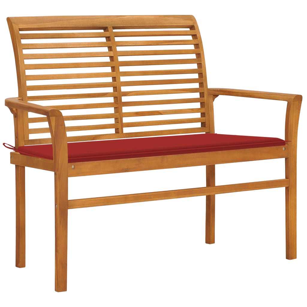 vidaXL Patio Bench with Red Cushion 44.1" Solid Teak Wood