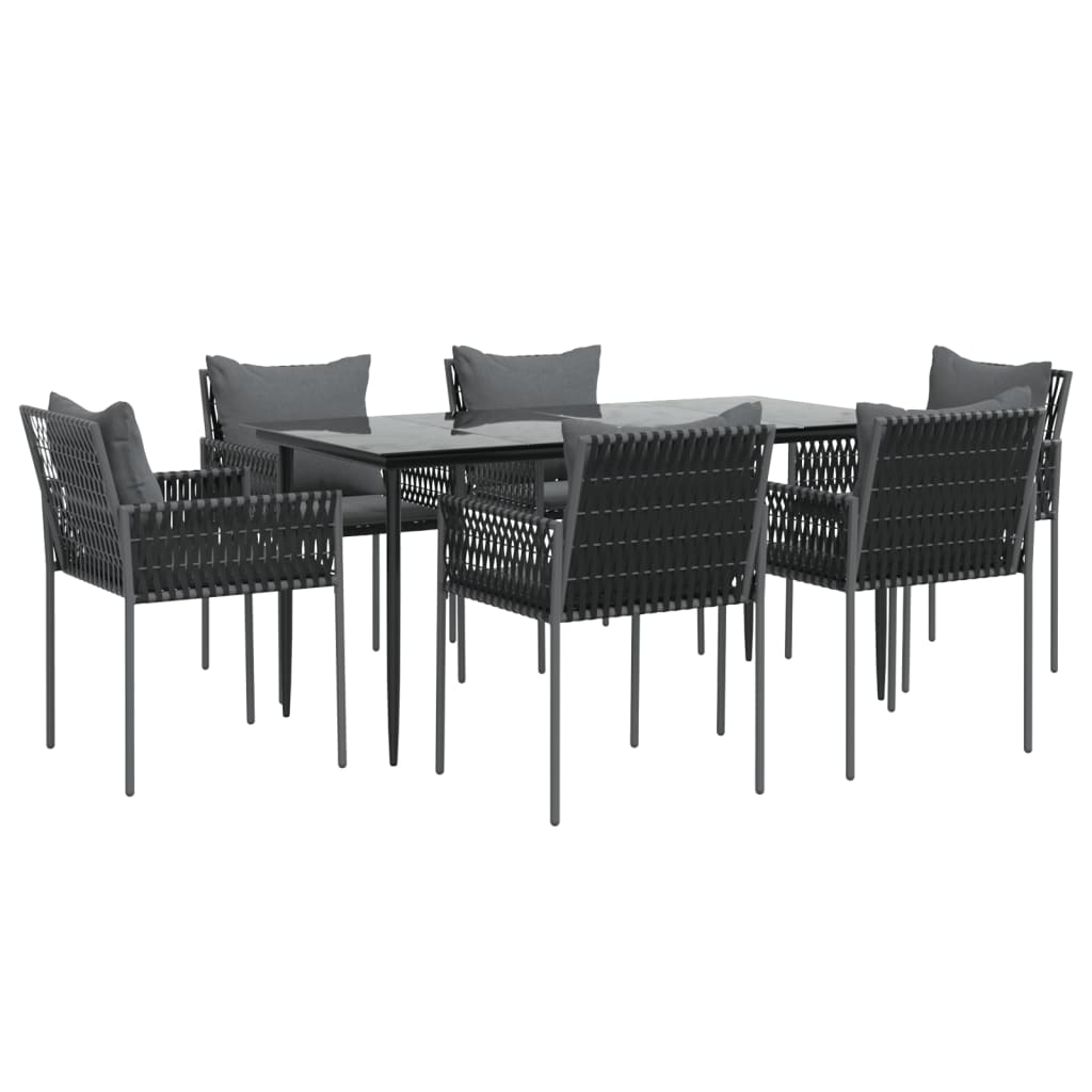 vidaXL 7 Piece Patio Dining Set with Cushions Poly Rattan and Steel