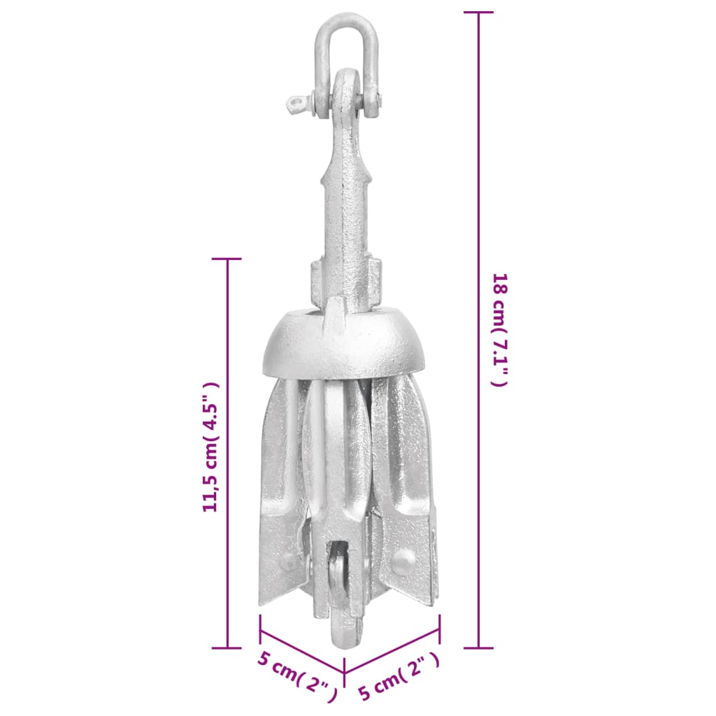 vidaXL Folding Anchor with Rope Silver 1.5 lb Malleable Iron