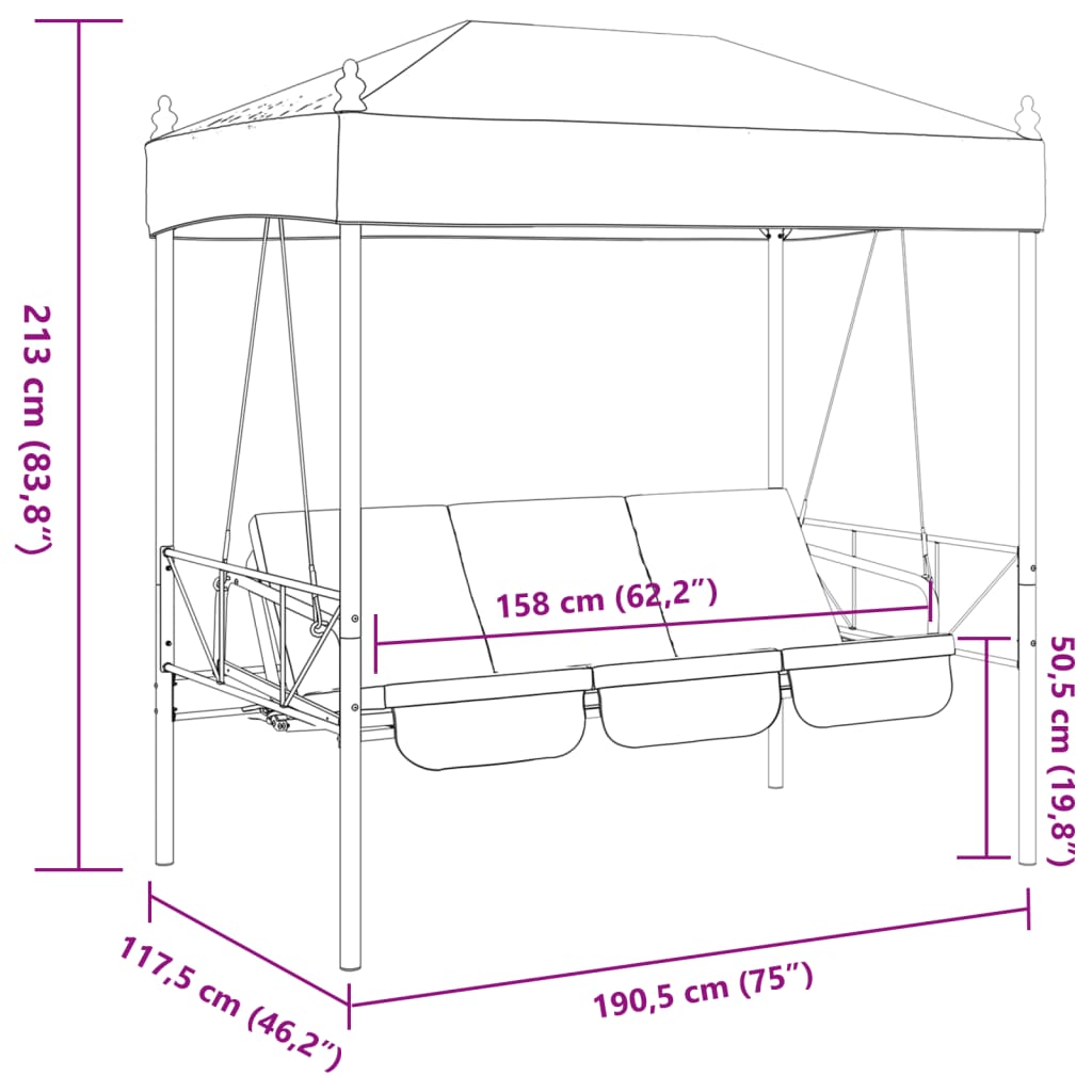 vidaXL Patio Swing Bench with Canopy Sand Steel