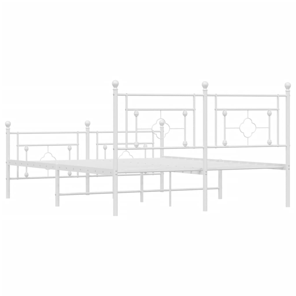 vidaXL Metal Bed Frame without Mattress with Footboard White 59.1"x78.7"