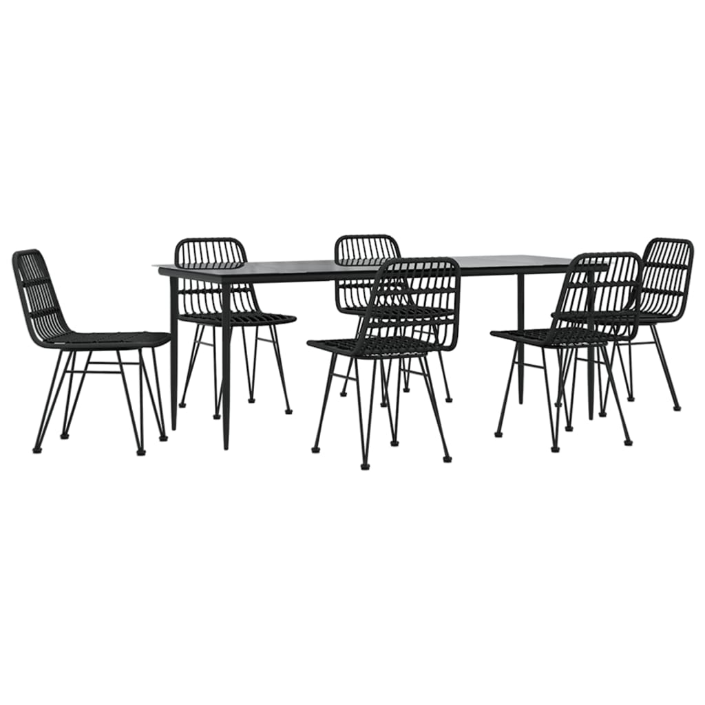 vidaXL 7 Piece Patio Dining Set Black Poly Rattan