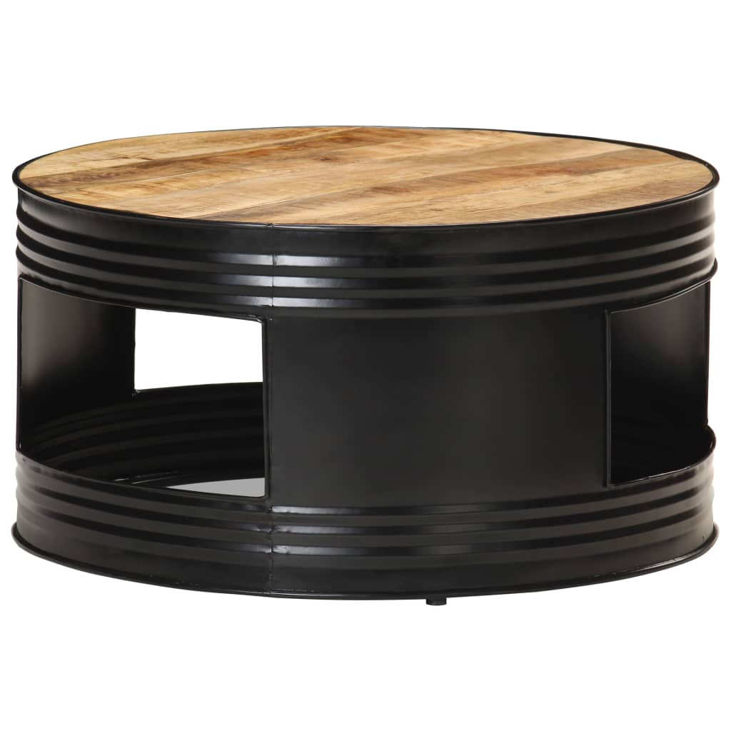 vidaXL Coffee Table Black 26.8"x26.8"x14.2" Solid Rough Mango Wood