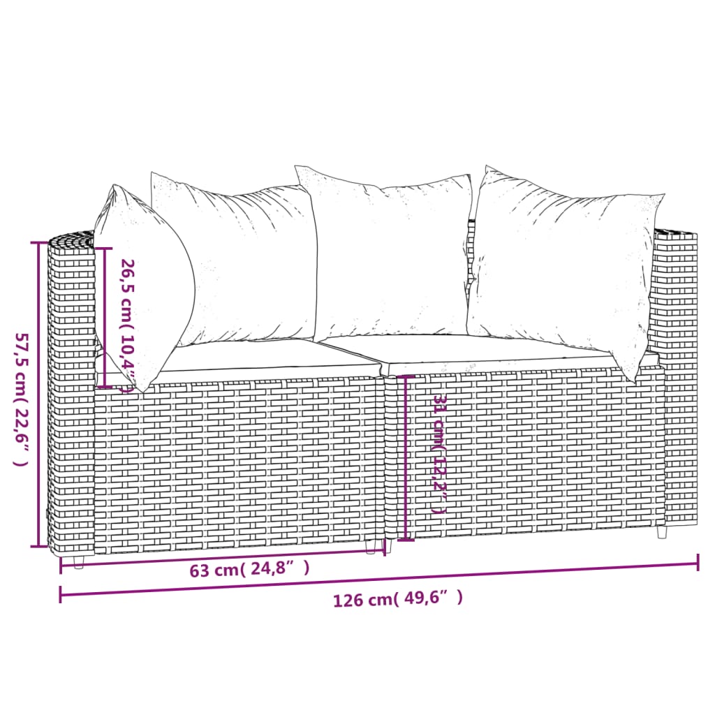 vidaXL Patio Corner Sofas with Cushions 2 pcs Brown Poly Rattan