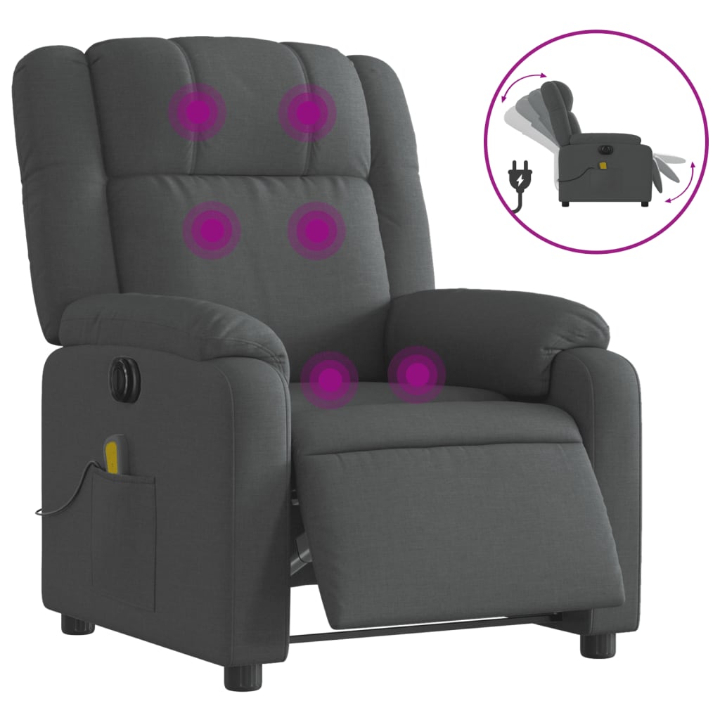 vidaXL Electric Massage Recliner Chair Dark Gray Fabric