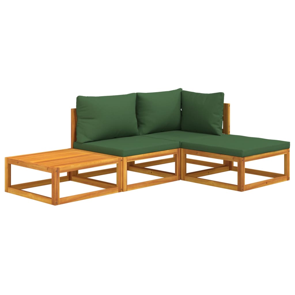 vidaXL 4 Piece Patio Lounge Set with Green Cushions Solid Wood