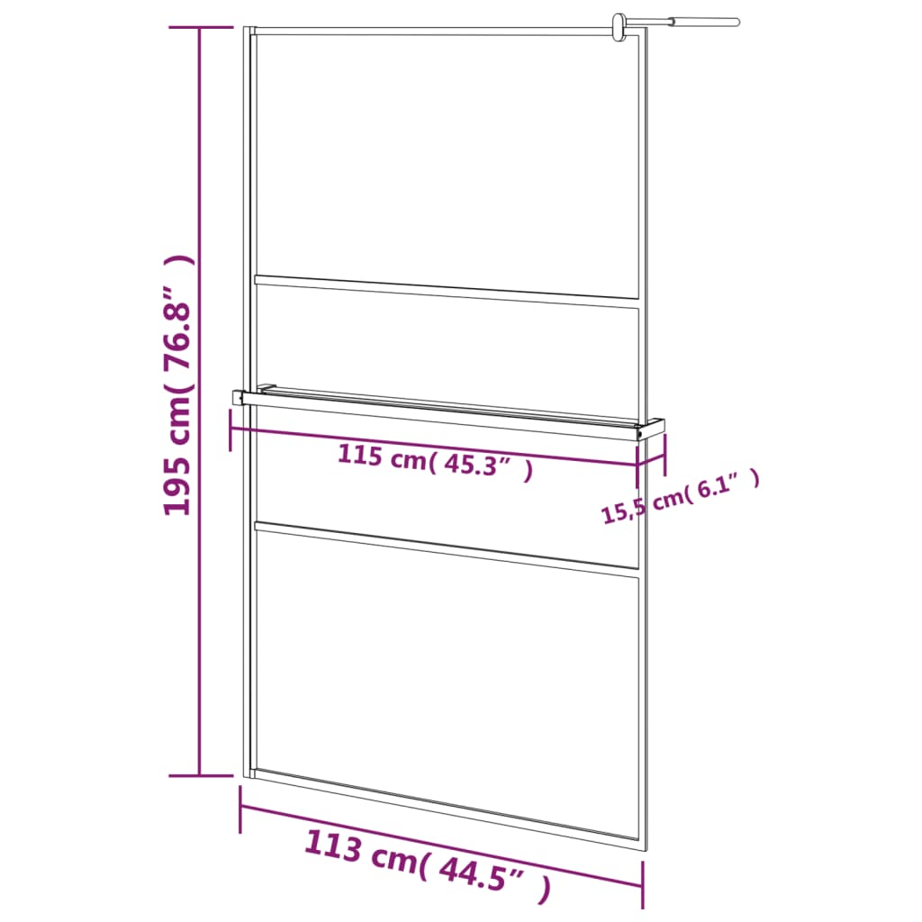 vidaXL Walk-in Shower Wall with Shelf Black 45.3"x76.8" ESG Glass&Aluminum