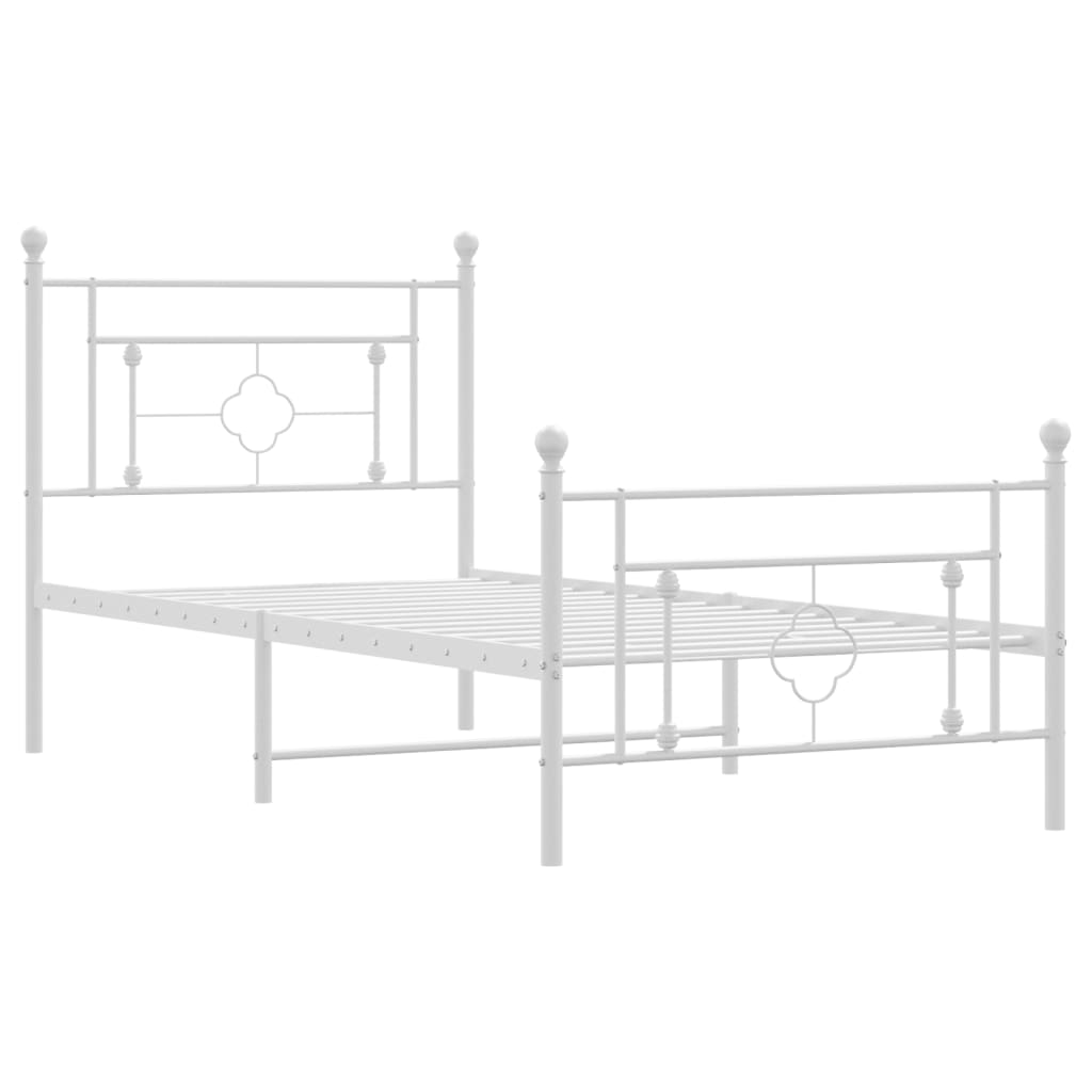 vidaXL Metal Bed Frame without Mattress with Footboard White 39.4"x78.7"