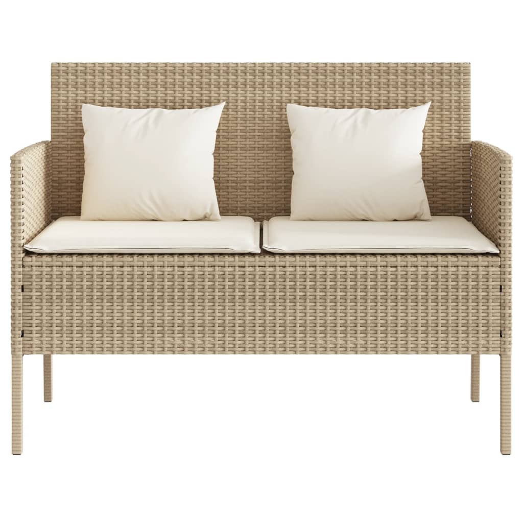 vidaXL Patio Bench with Cushions Beige Poly Rattan