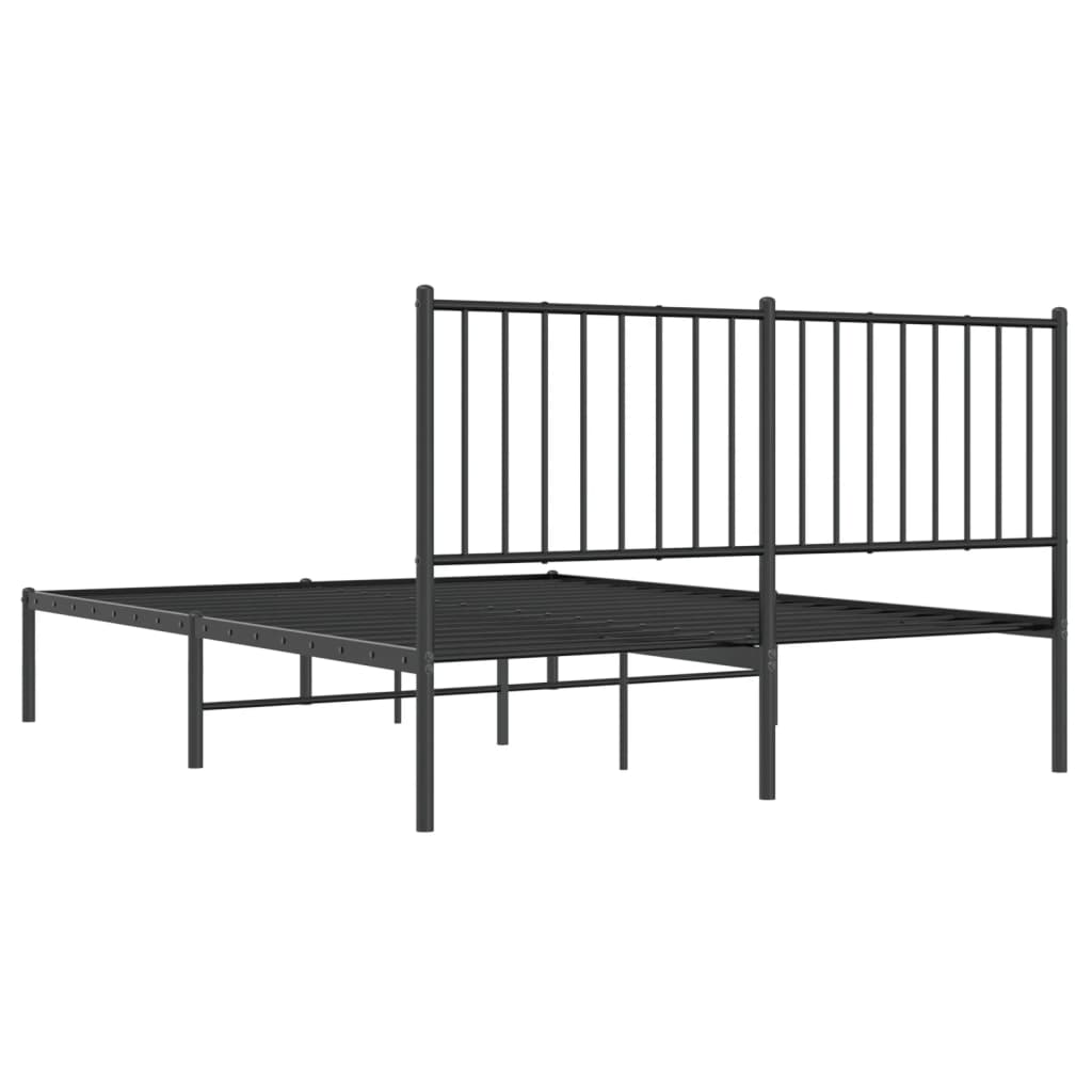 vidaXL Metal Bed Frame without Mattress with Headboard Black 53.1"x74.8"