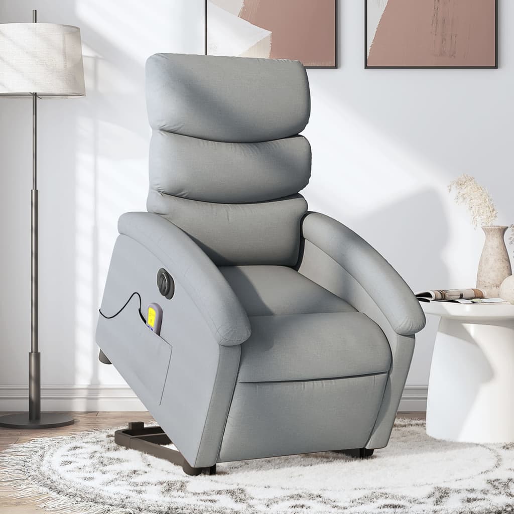 vidaXL Electric Stand up Massage Recliner Chair Light Gray Fabric