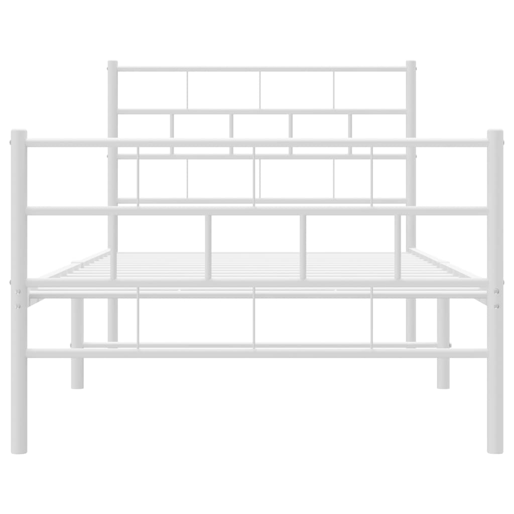 vidaXL Metal Bed Frame without Mattress with Footboard White 39.4"x74.8"