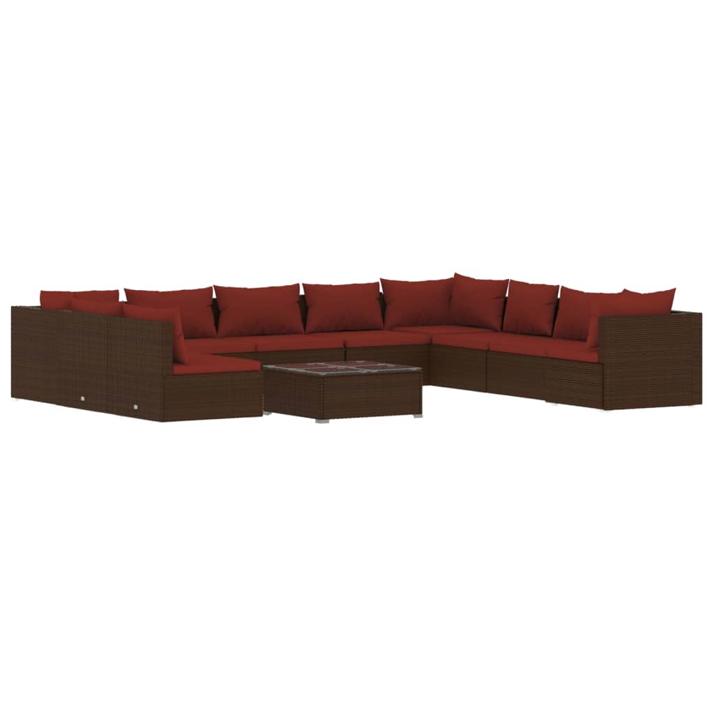 vidaXL 11 Piece Patio Lounge Set with Cushions Brown Poly Rattan