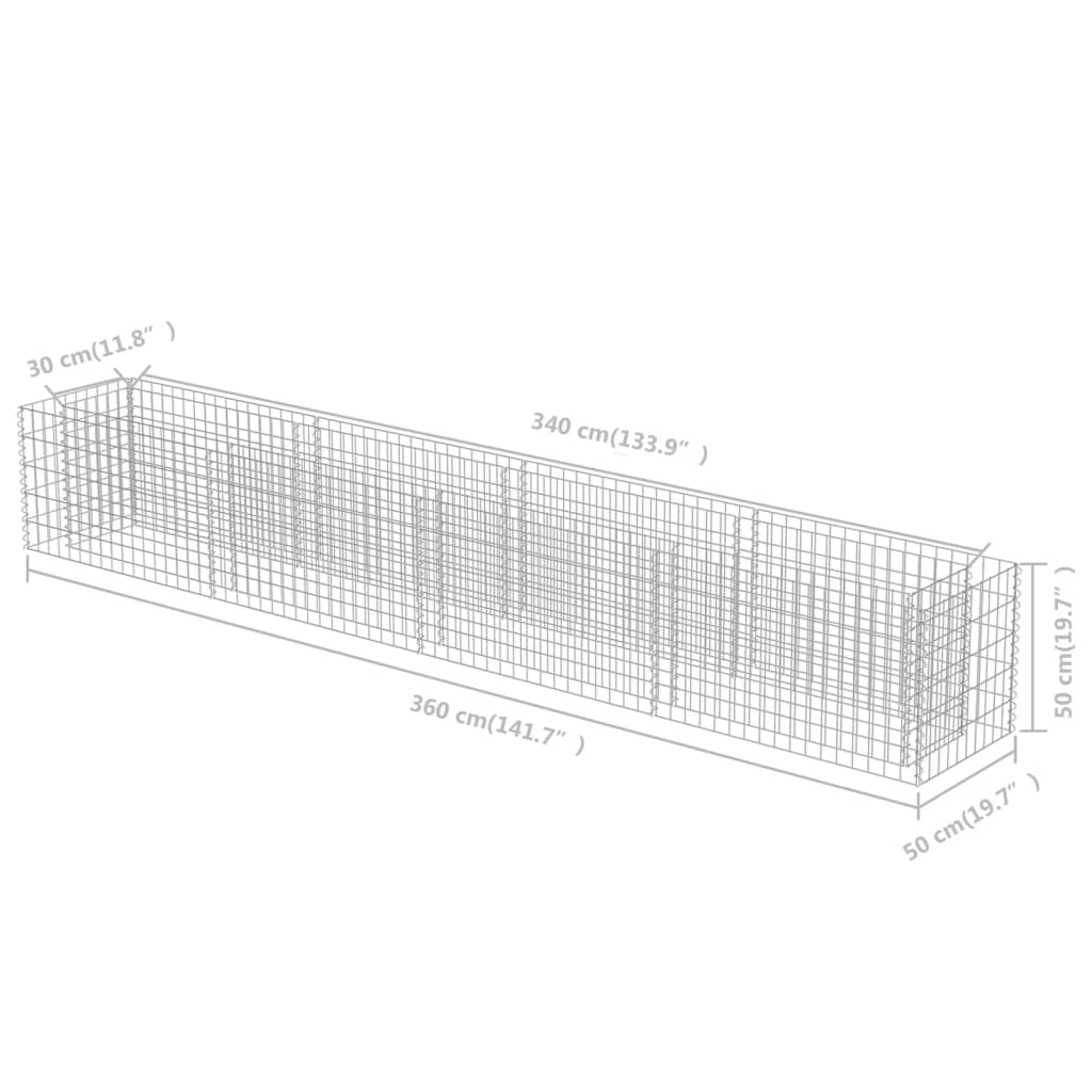 vidaXL Gabion Raised Bed Galvanized Steel 141.7"x19.7"x19.7"