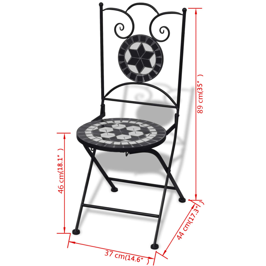 vidaXL 3 Piece Bistro Set Ceramic Tile Black and White