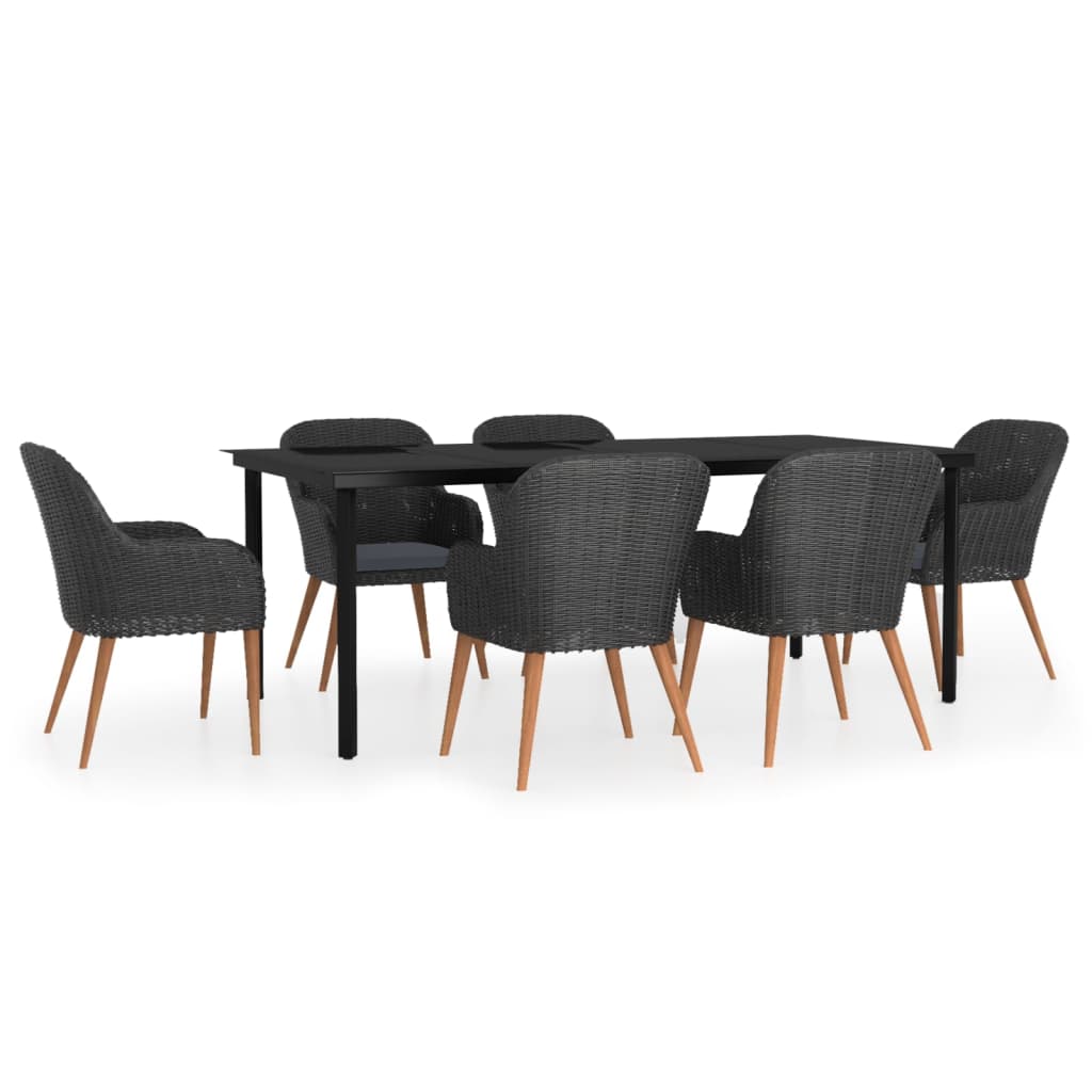 vidaXL 7 Piece Patio Dining Set with Cushions Black