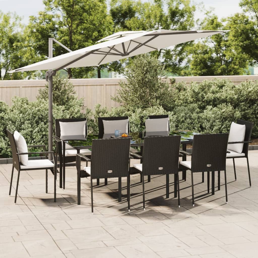 vidaXL 7 Piece Patio Dining Set with Cushions Black Poly Rattan