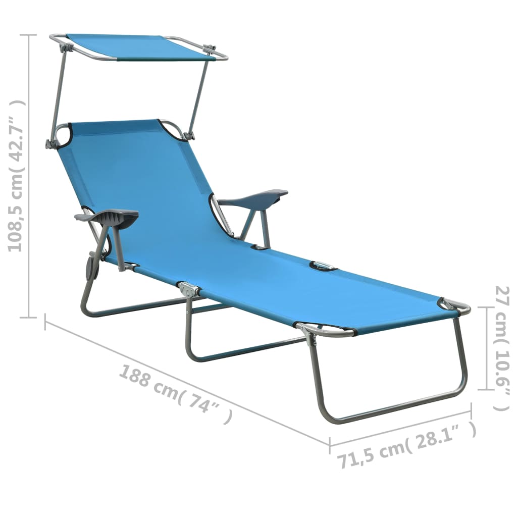 vidaXL Sun Lounger with Canopy Steel Blue