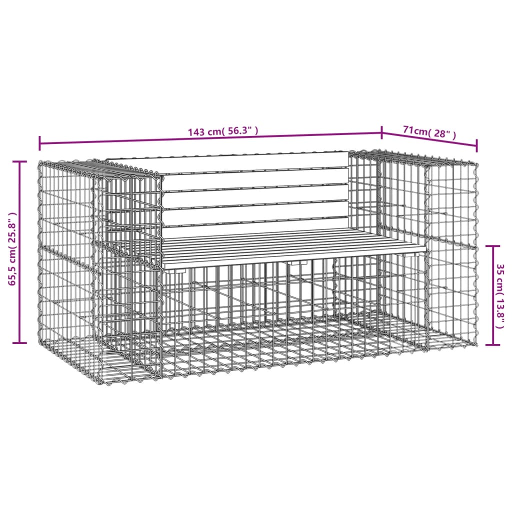 vidaXL Patio Bench Gabion Design 56.3"x28"x25.8" Solid Wood Douglas