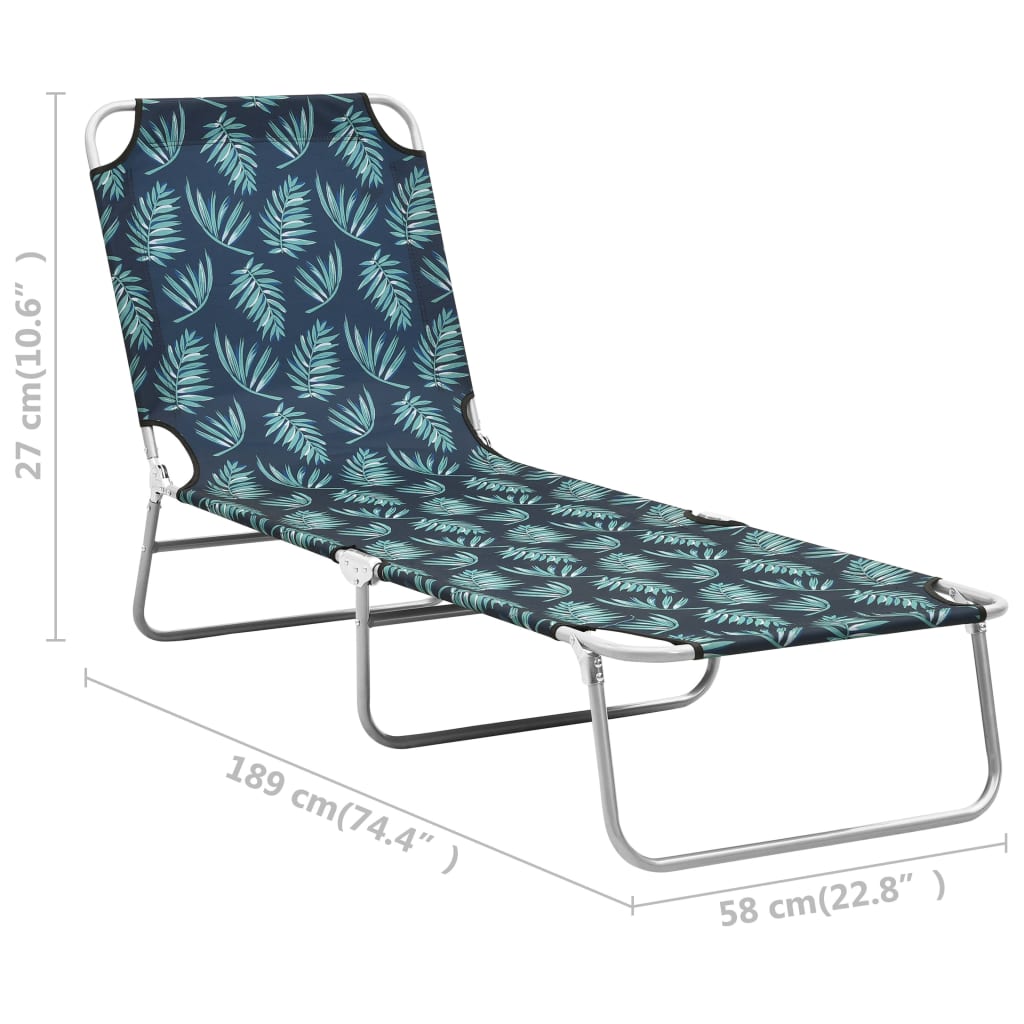 vidaXL Folding Sun Lounger Steel and Fabric Leaves Print