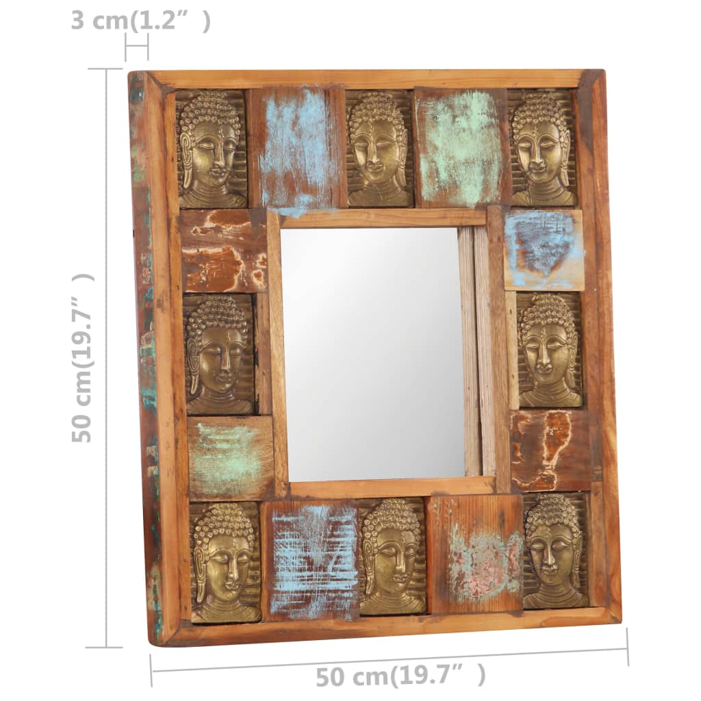 vidaXL Mirror with Buddha Cladding 19.7"x19.7" Solid Reclaimed Wood