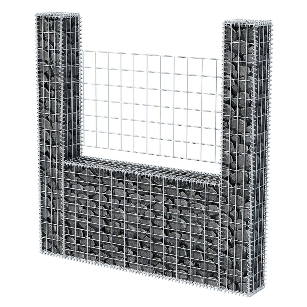 vidaXL Gabion Basket U-Shape Galvanized Steel 63"x7.9"x59.1"