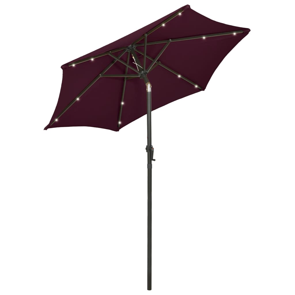 vidaXL Garden Parasol with LED Lights Bordeaux Red 78.7"x83.1" Aluminum