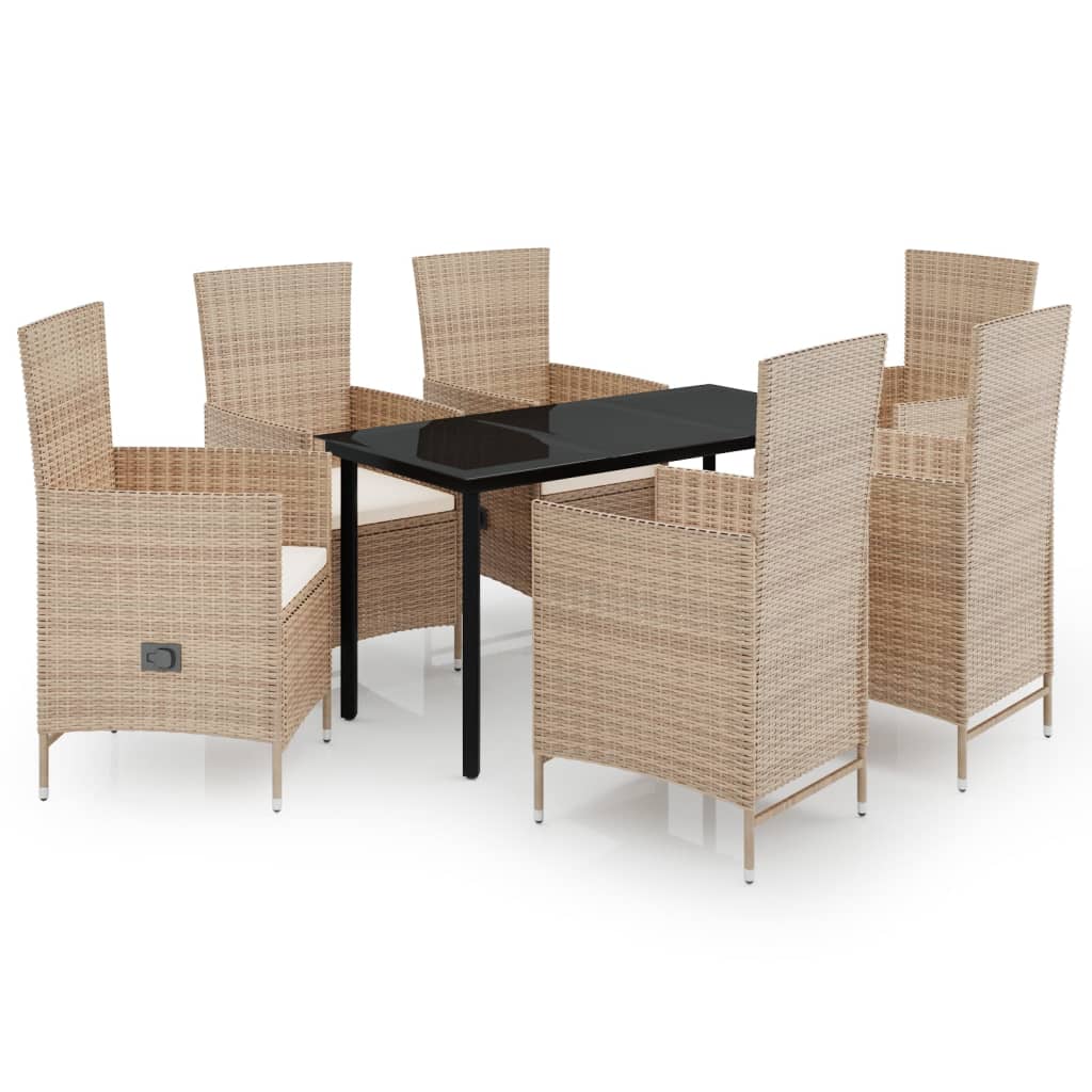 vidaXL 7 Piece Patio Dining Set with Cushions Beige