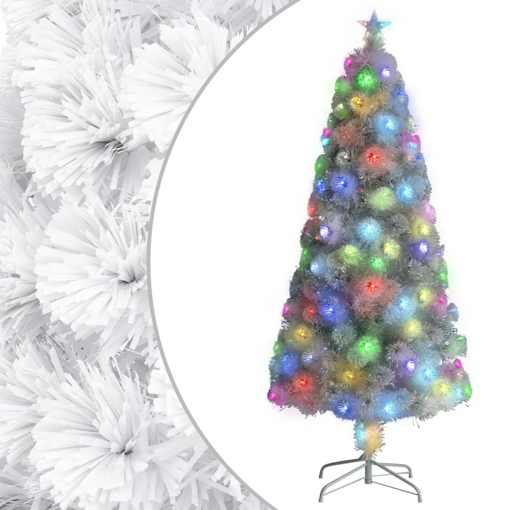 vidaXL Artificial Pre-lit Christmas Tree White 5 ft Fiber Optic