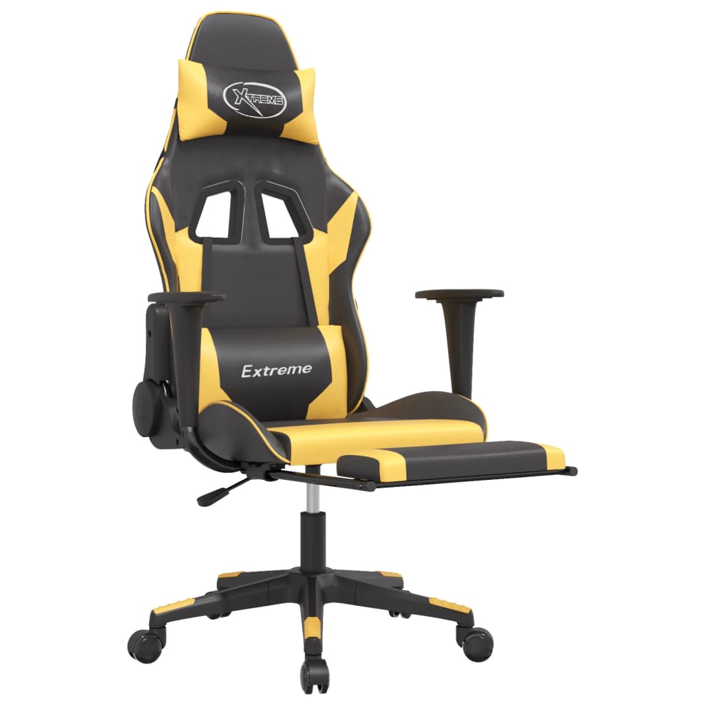 vidaXL Gaming Chair with Footrest Black and Gold Faux Leather