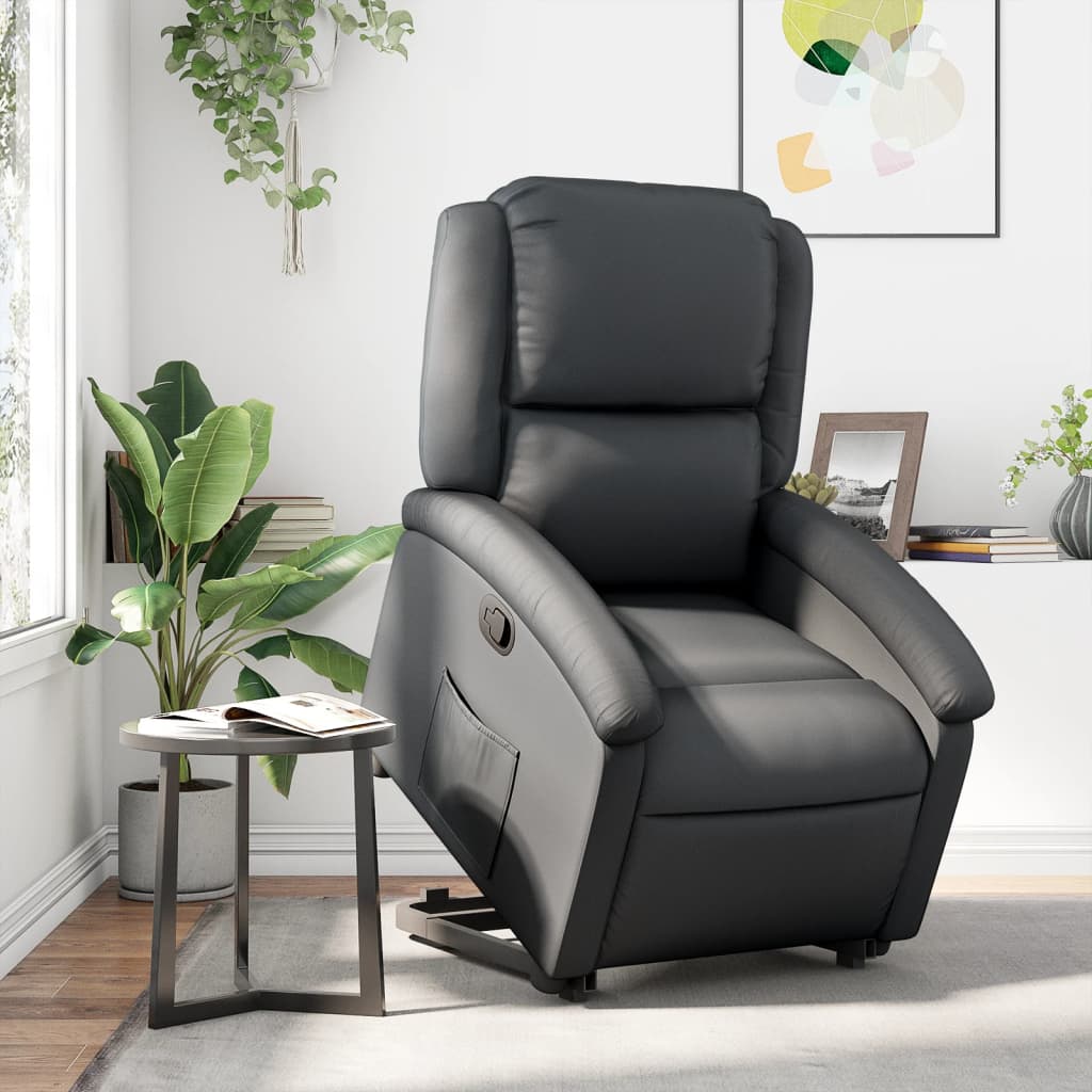 vidaXL Stand up Recliner Chair Black Real Leather