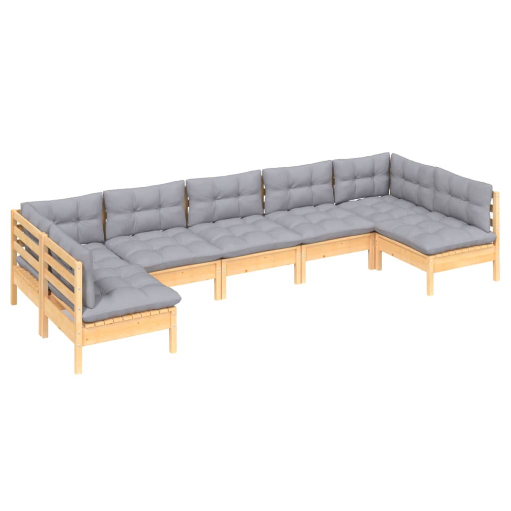 vidaXL 7 Piece Patio Lounge Set with Gray Cushions Solid Pinewood