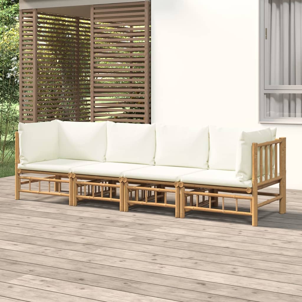 vidaXL 4 Piece Patio Lounge Set with Cream White Cushions Bamboo