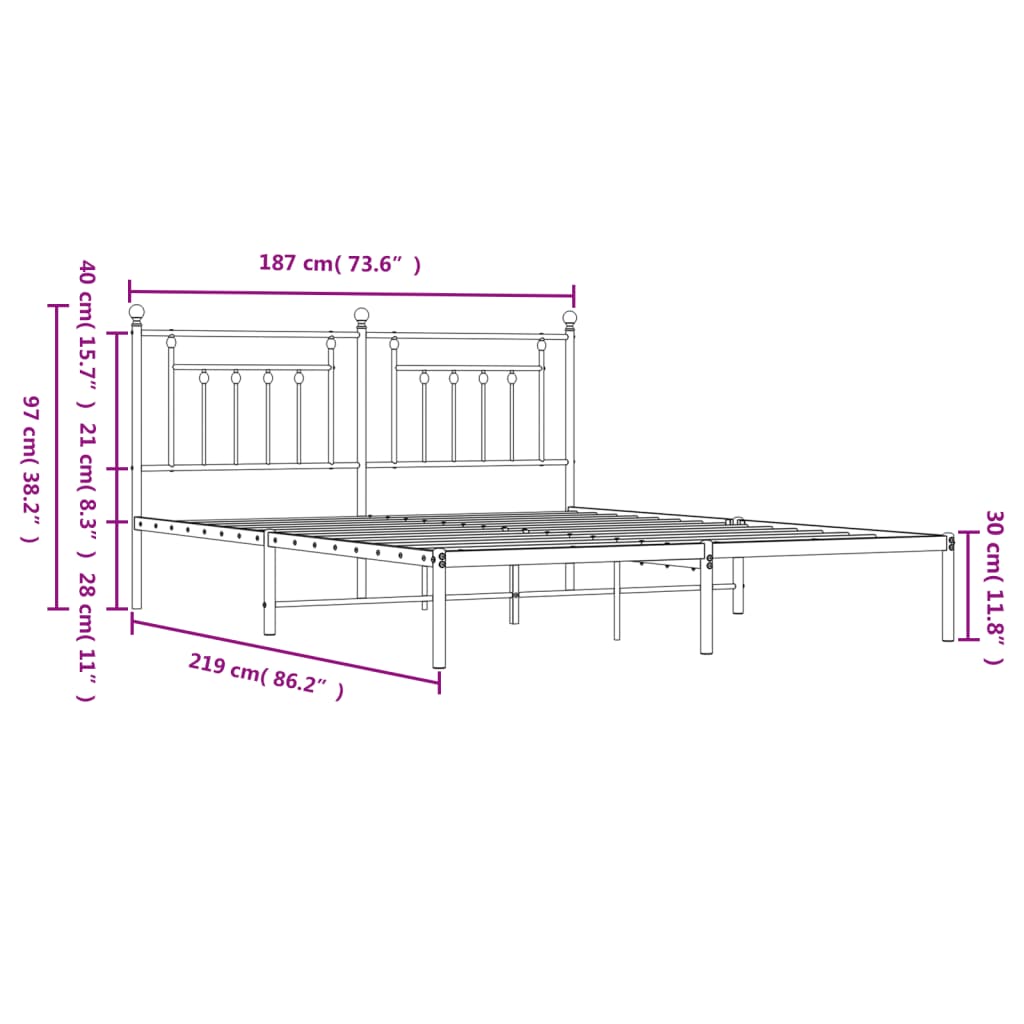 vidaXL Metal Bed Frame without Mattress with Headboard Black 72"x83.9"