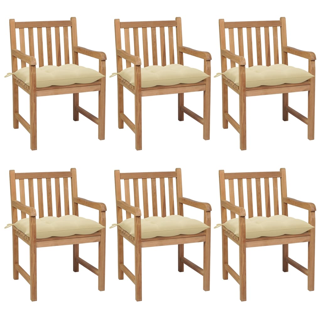 vidaXL Patio Chairs 6 pcs with Cream White Cushions Solid Teak Wood