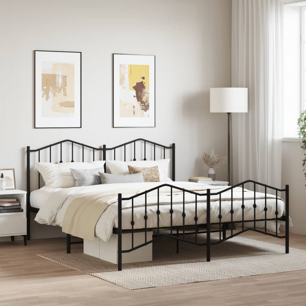 vidaXL Metal Bed Frame with Headboard&Footboard Black 72"x83.9" California King